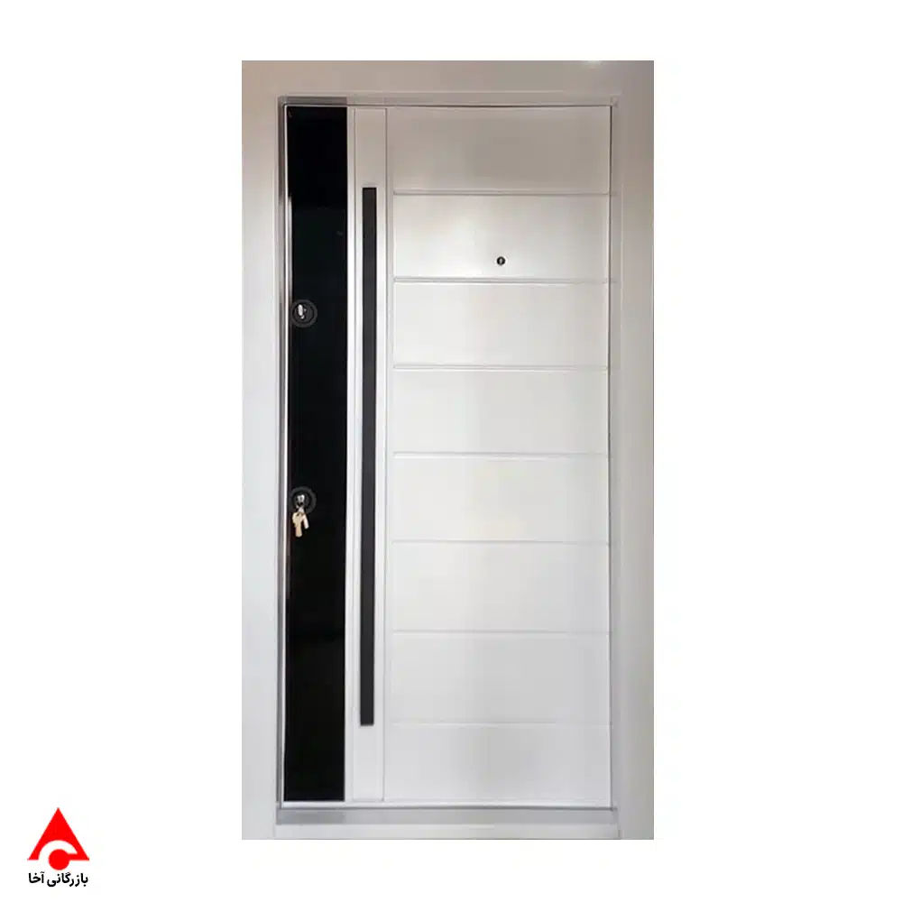 درب ضد سرقت فلزی شیشه خور سفید مدرن